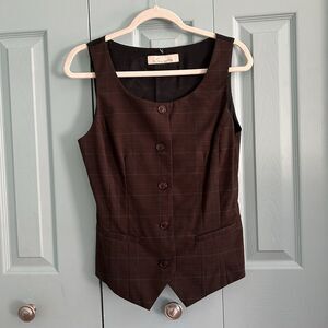 Vtg‎ Y2K Suzette Womens Brown Plaid Vest School Girl Academia READ****